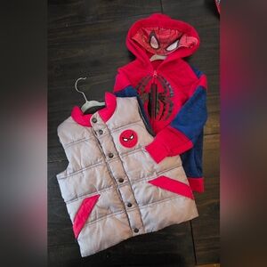 Spider-Themed Vest & Zip-Up Hooded Sweat Jacket Set